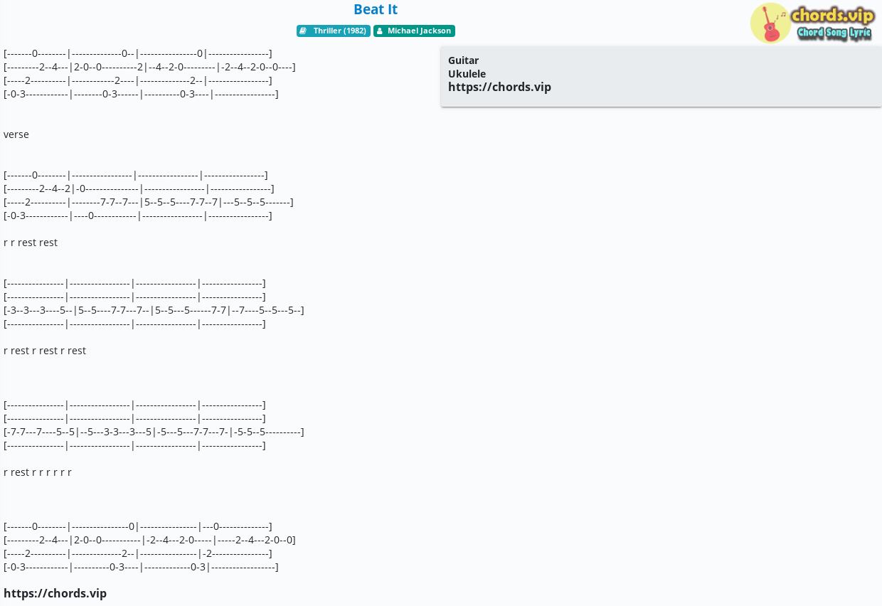 Chord Beat It Michael Jackson Tab Song Lyric Sheet Guitar Ukulele Chords Vip