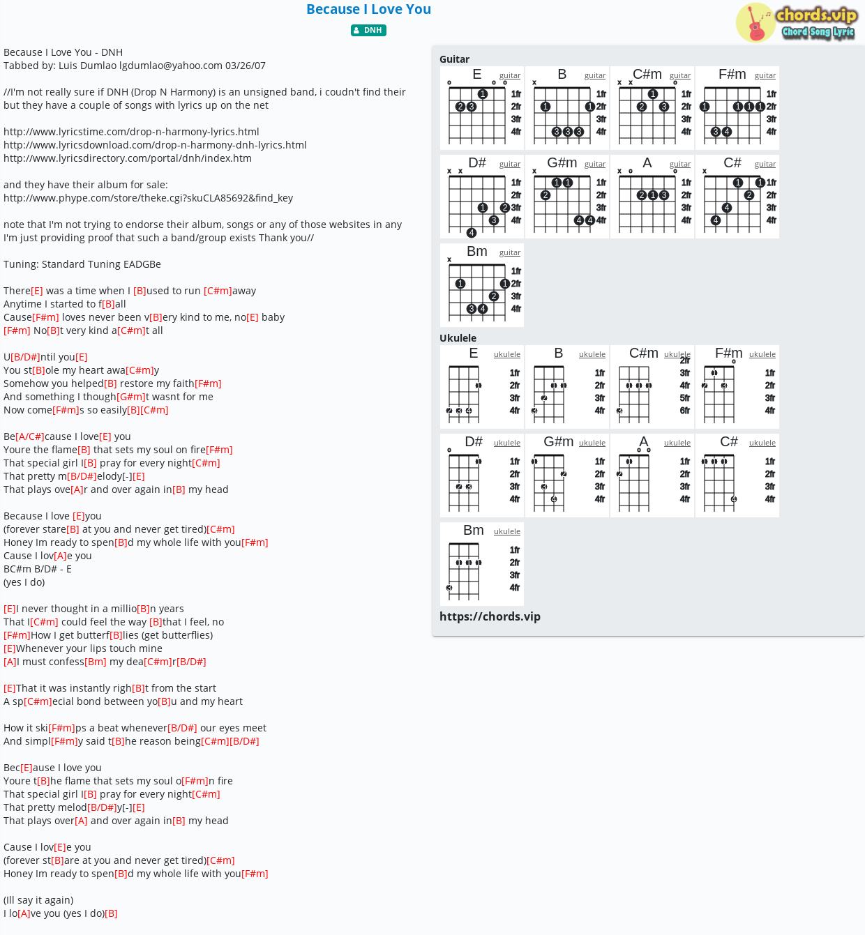 Chord Because I Love You tab, song lyric, sheet, guitar, ukulele