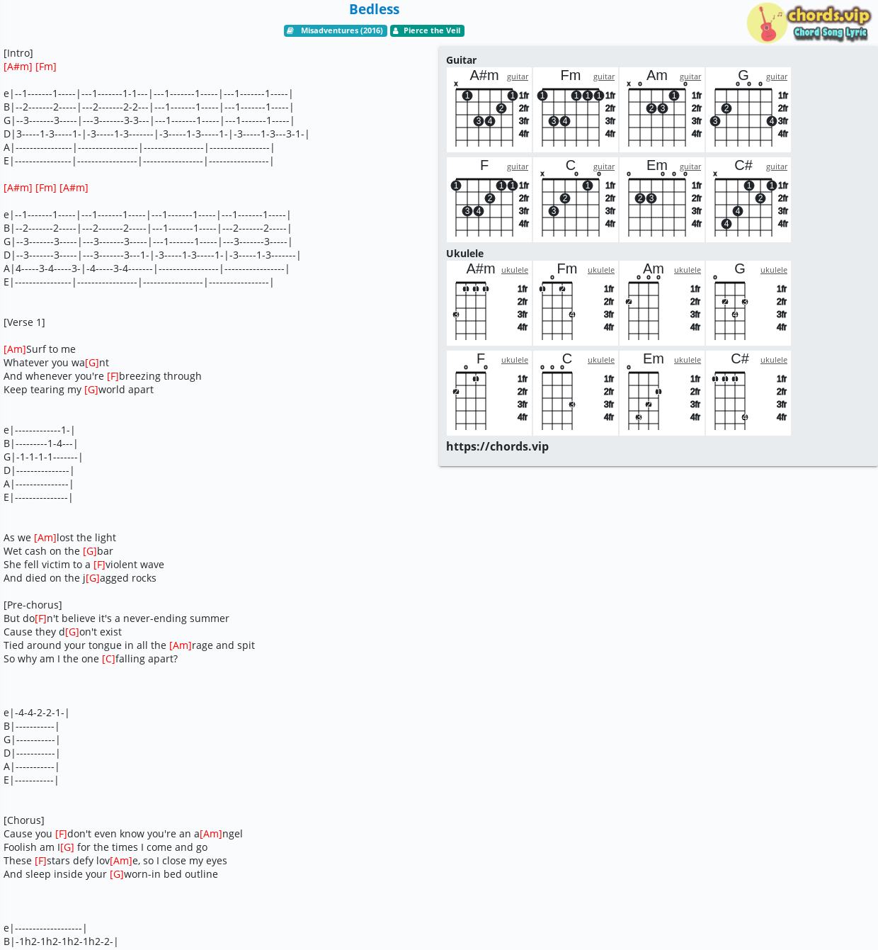 Chord Bedless Pierce The Veil Tab Song Lyric Sheet Guitar Ukulele Chords Vip