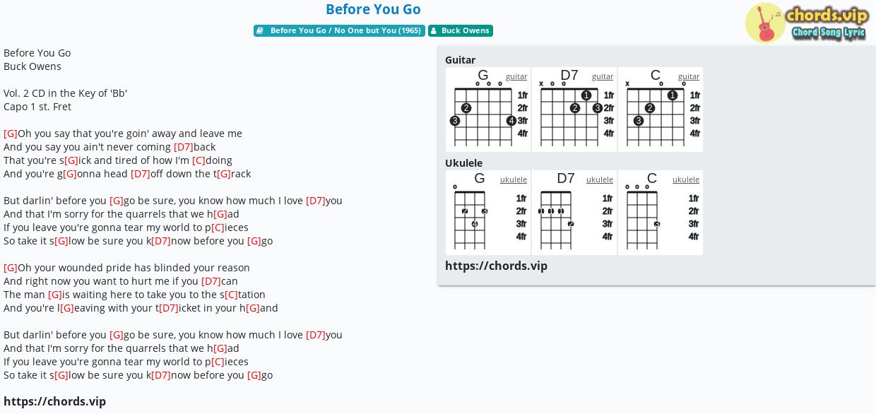 Chord Before You Go Buck Owens Tab Song Lyric Sheet Guitar Ukulele Chords Vip