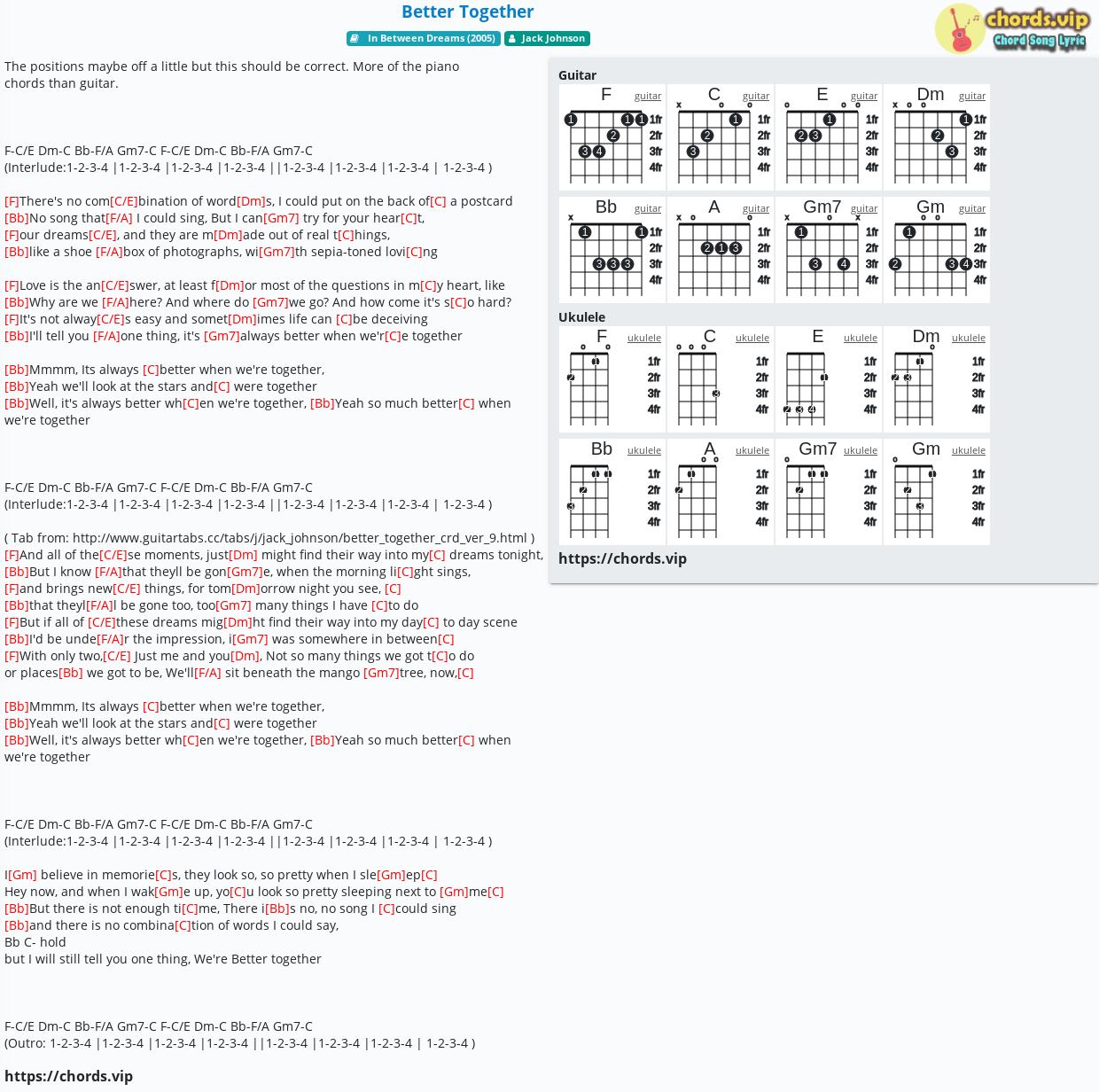 Chord: I Got You - Jack Johnson - tab, song lyric, sheet, guitar ...