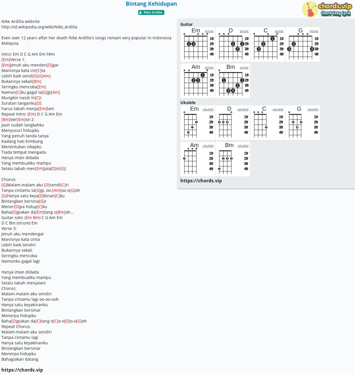 Chord: Bintang Kehidupan - tab, song lyric, sheet, guitar, ukulele