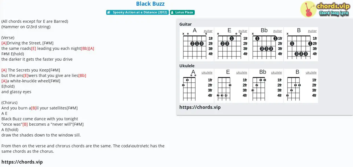 Chord Black Buzz Lotus Plaza Tab Song Lyric Sheet Guitar Ukulele Chords Vip