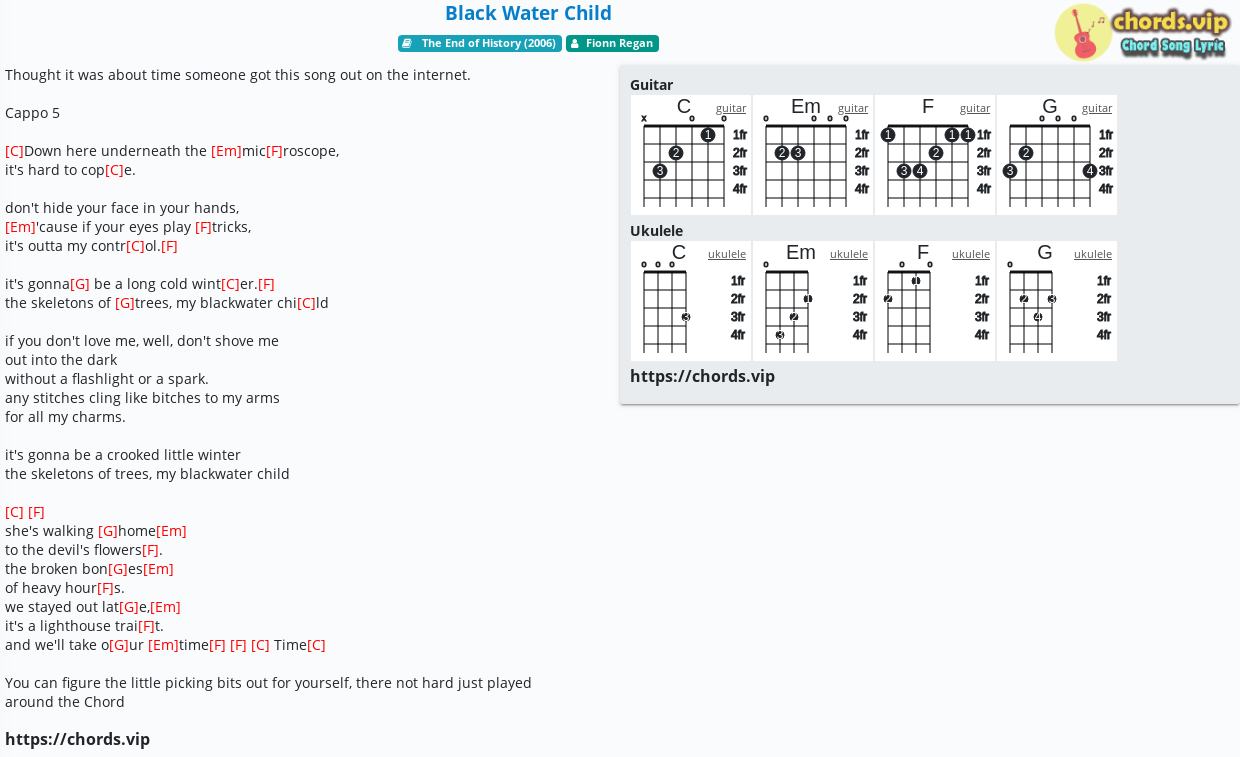 Chord Black Water Child Fionn Regan Tab Song Lyric Sheet Guitar Ukulele Chords Vip