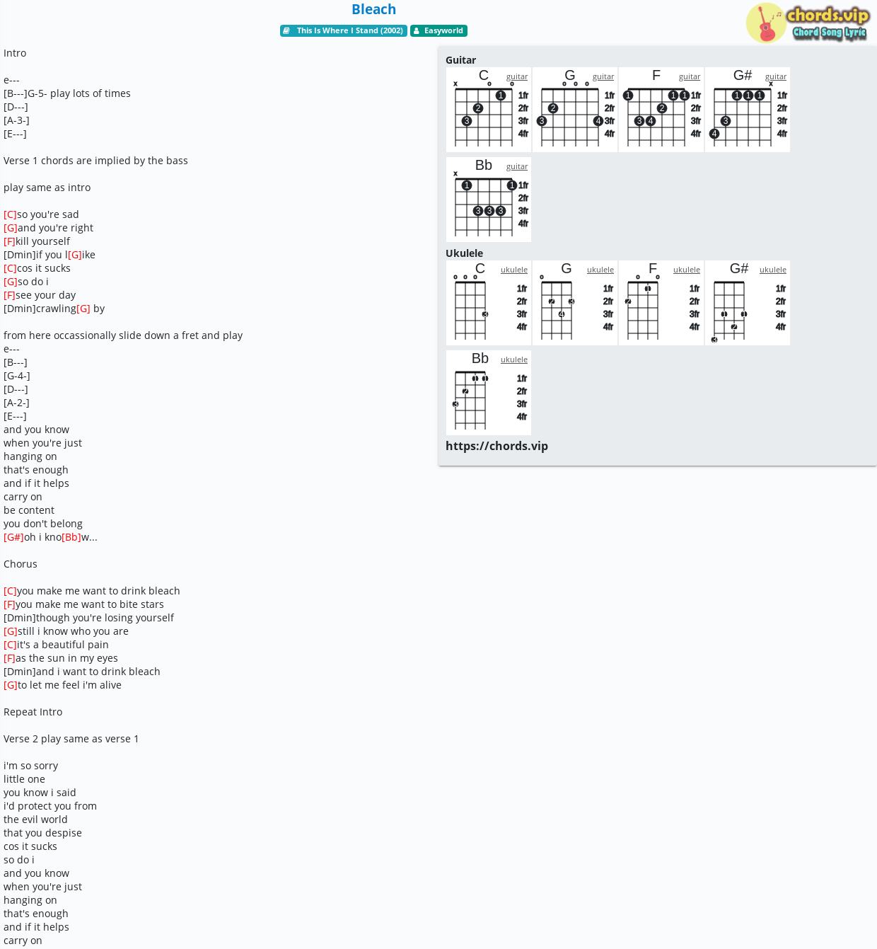 Chord Bleach Easyworld Tab Song Lyric Sheet Guitar Ukulele Chords Vip