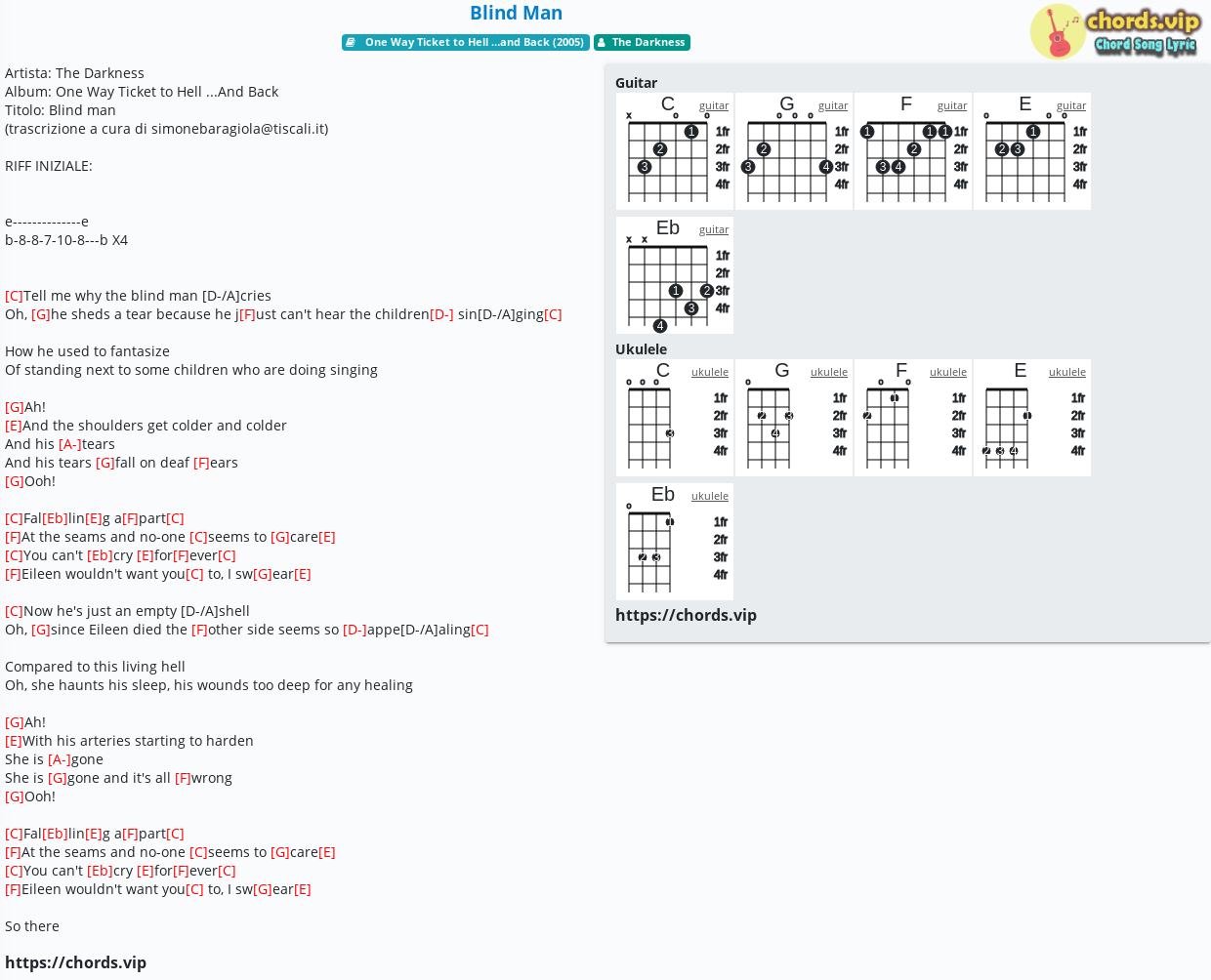 Chord: Blind Man - tab, song lyric, sheet, guitar, ukulele | chords.vip