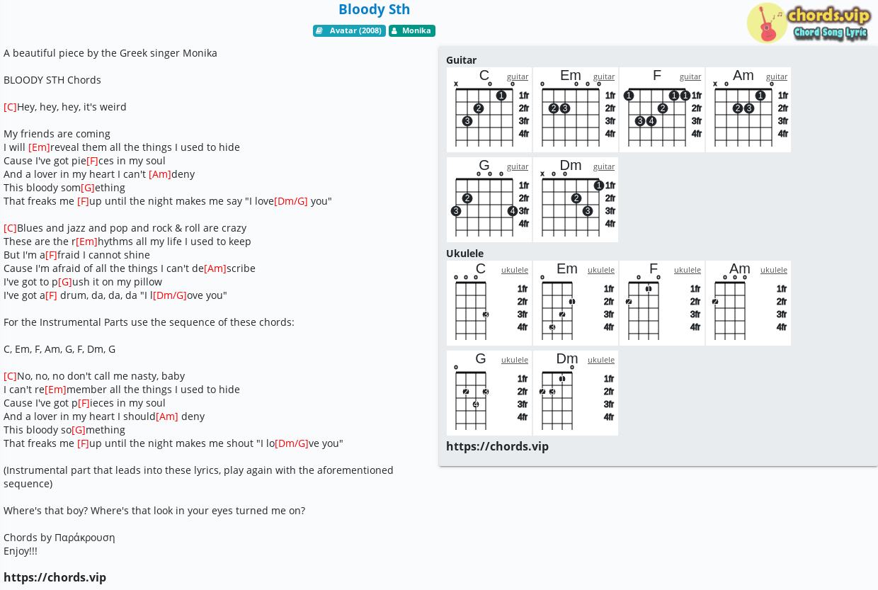 Chord Bloody Sth Monika Tab Song Lyric Sheet Guitar Ukulele Chords Vip.