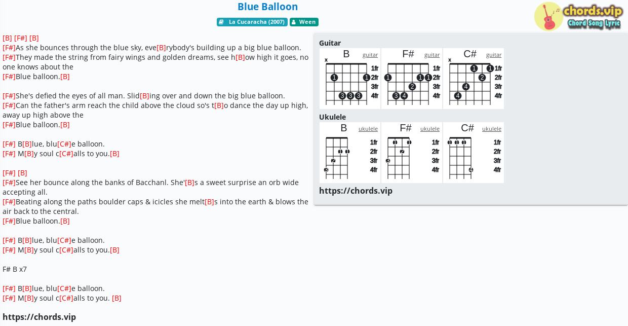 Chord Blue Balloon Ween Tab Song Lyric Sheet Guitar Ukulele Chords Vip