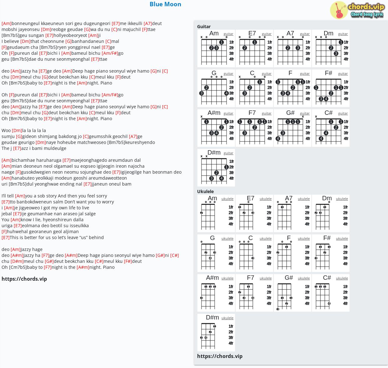 Chord: Blue Moon - tab, song lyric, sheet, guitar, ukulele | chords.vip