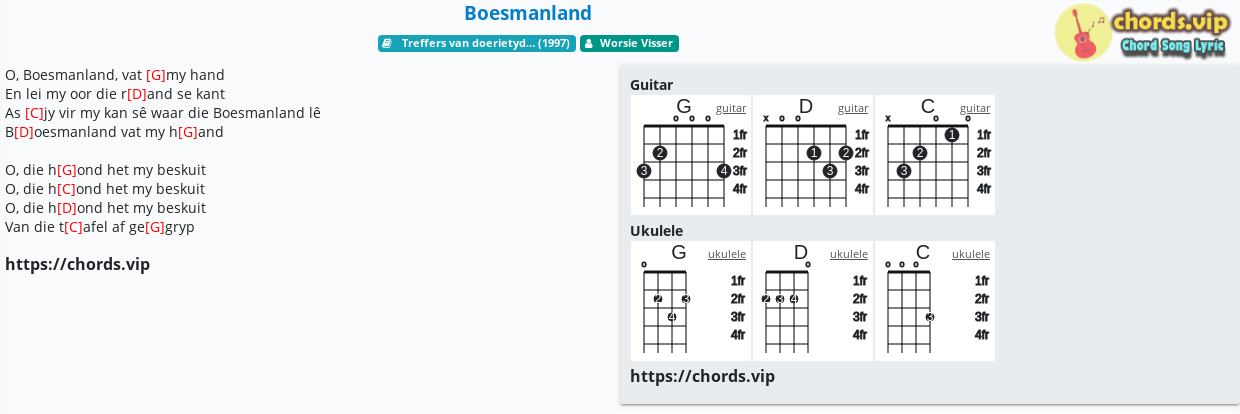 Chord Boesmanland Worsie Visser Tab Song Lyric Sheet Guitar Ukulele Chords Vip