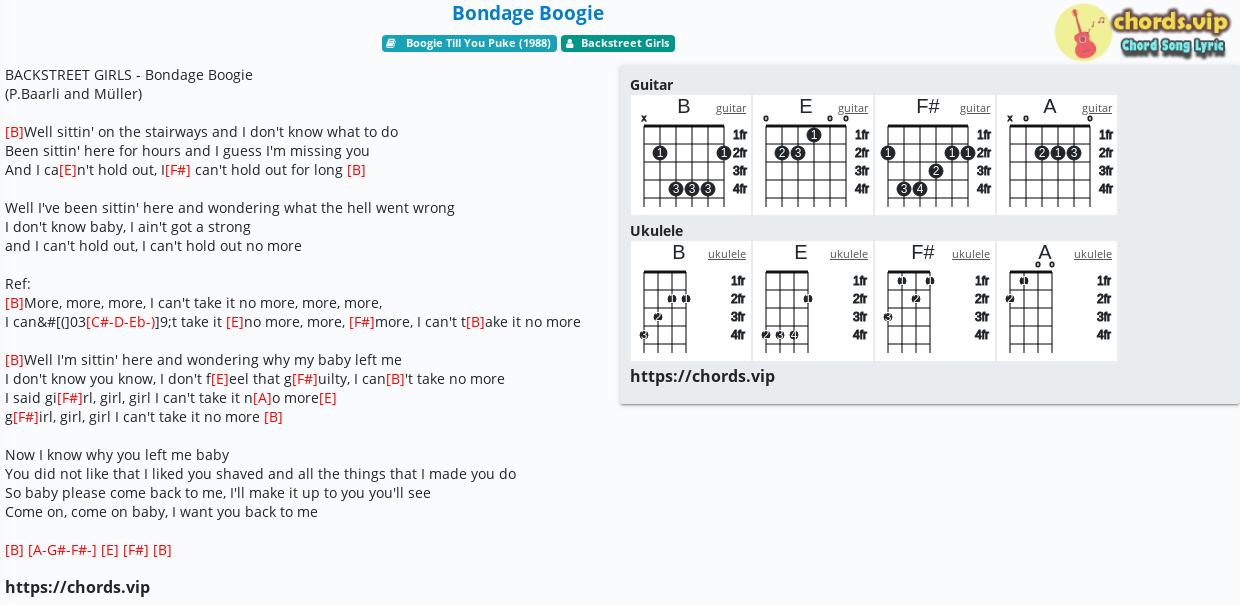 Chord Bondage Boogie tab, song lyric, sheet, guitar, ukulele chords.vip