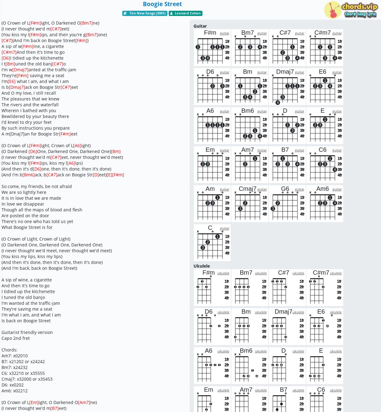 Chord Boogie Street tab, song lyric, sheet, guitar, ukulele chords.vip
