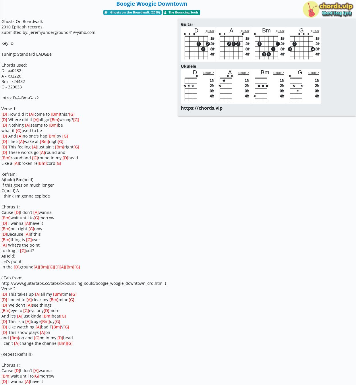 Chord Boogie Woogie Downtown tab, song lyric, sheet, guitar, ukulele chords.vip