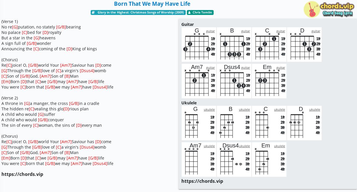 Chord Born That We May Have Life Chris Tomlin Tab Song Lyric Sheet Guitar Ukulele Chords Vip