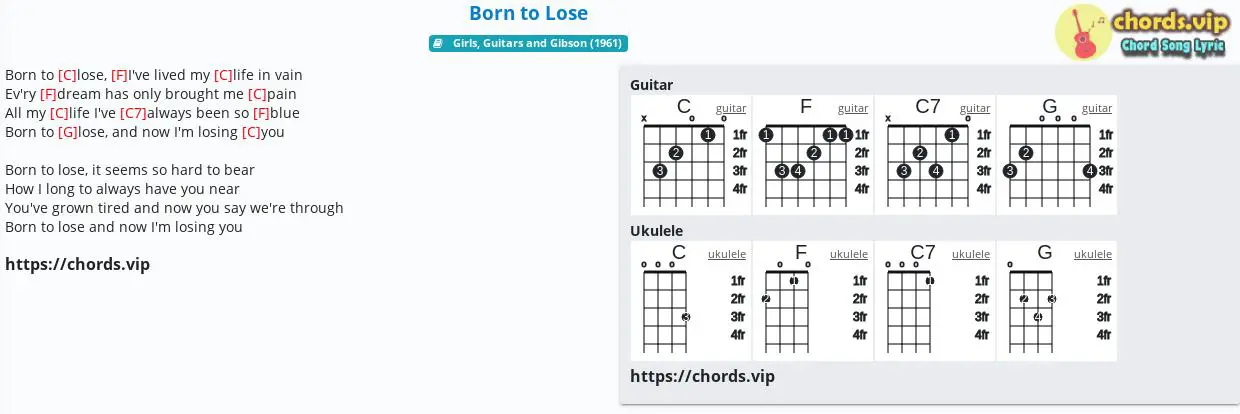 Chord: Born to Lose - Johnny Cash,Don Gibson - tab, song lyric, sheet,  guitar, ukulele