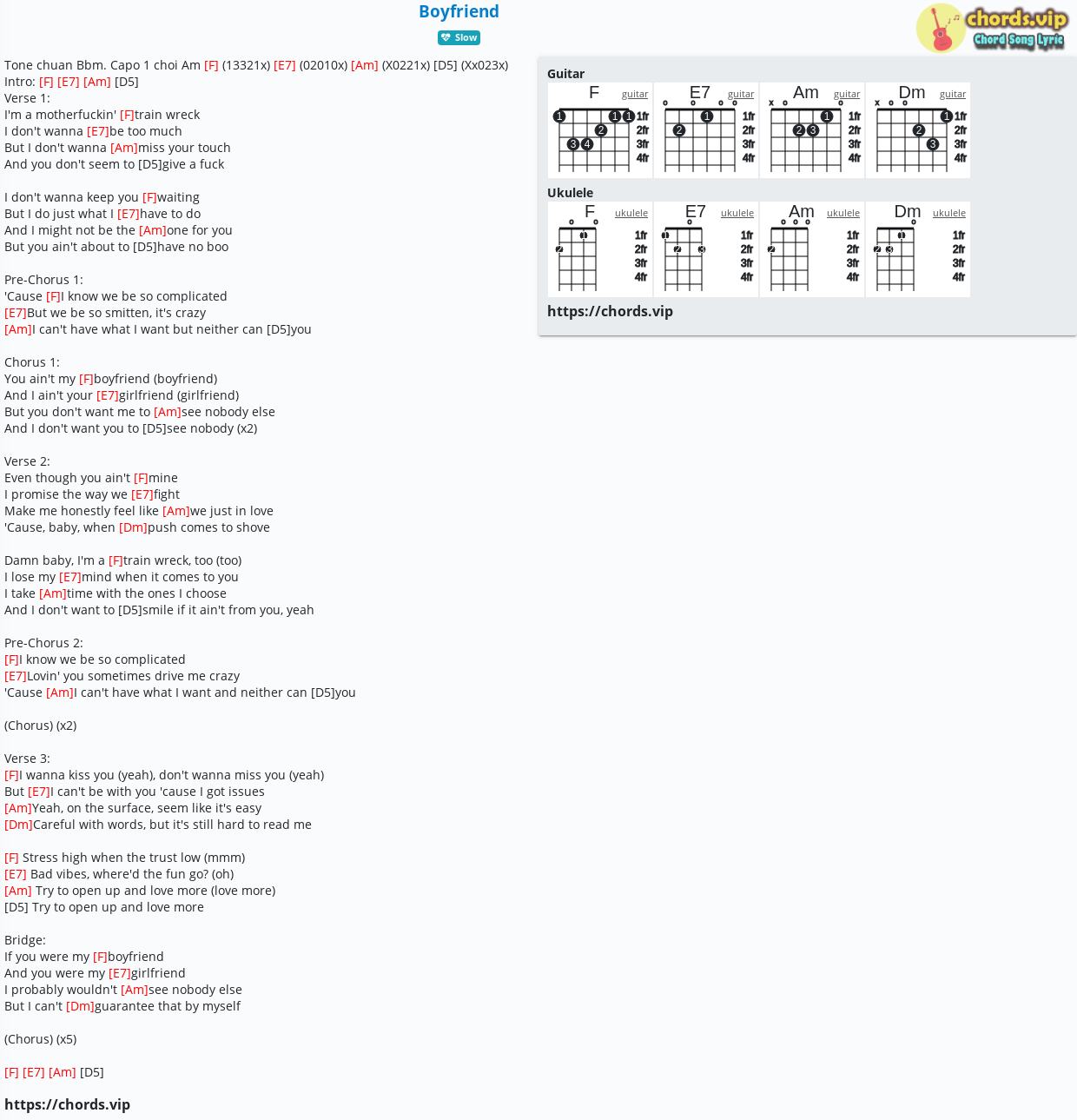 Chord Boyfriend Tab Song Lyric Sheet Guitar Ukulele Chords Vip