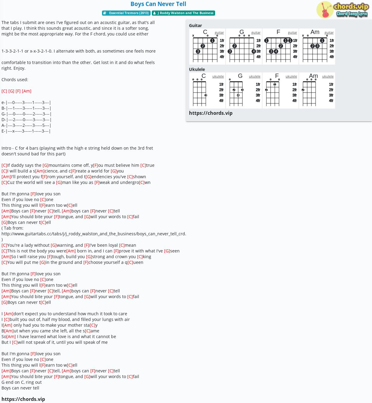 Chord Boys Can Never Tell J Roddy Walston And The Business Tab Song Lyric Sheet Guitar Ukulele Chords Vip