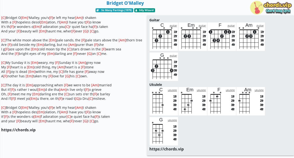 Chord Bridget O Malley Silly Wizard Tab Song Lyric Sheet Guitar Ukulele Chords Vip