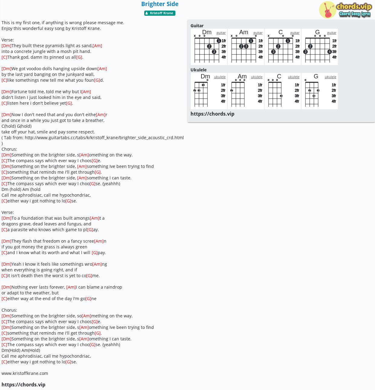 Chord: Side - Krane - tab, song lyric, sheet, guitar, | chords.vip