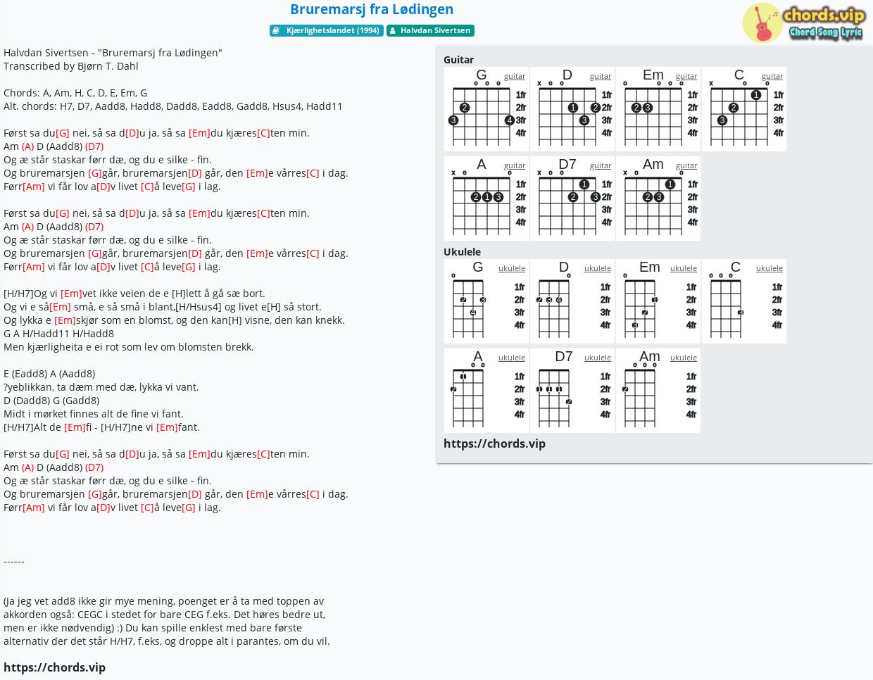 Chord Bruremarsj Fra Lodingen Halvdan Sivertsen Tab Song Lyric Sheet Guitar Ukulele Chords Vip