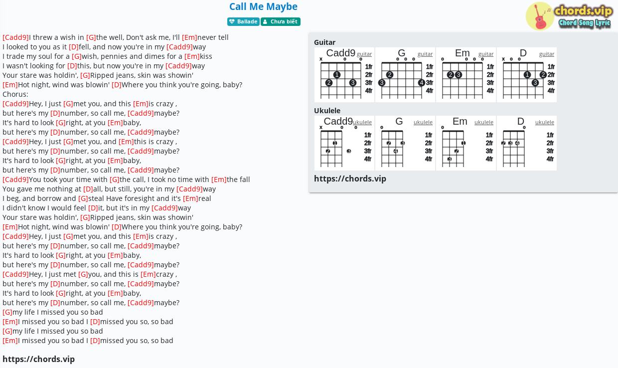 Chord Call Me Maybe Carly Rae Jepsen Tab Song Lyric Sheet Guitar Ukulele Chords Vip