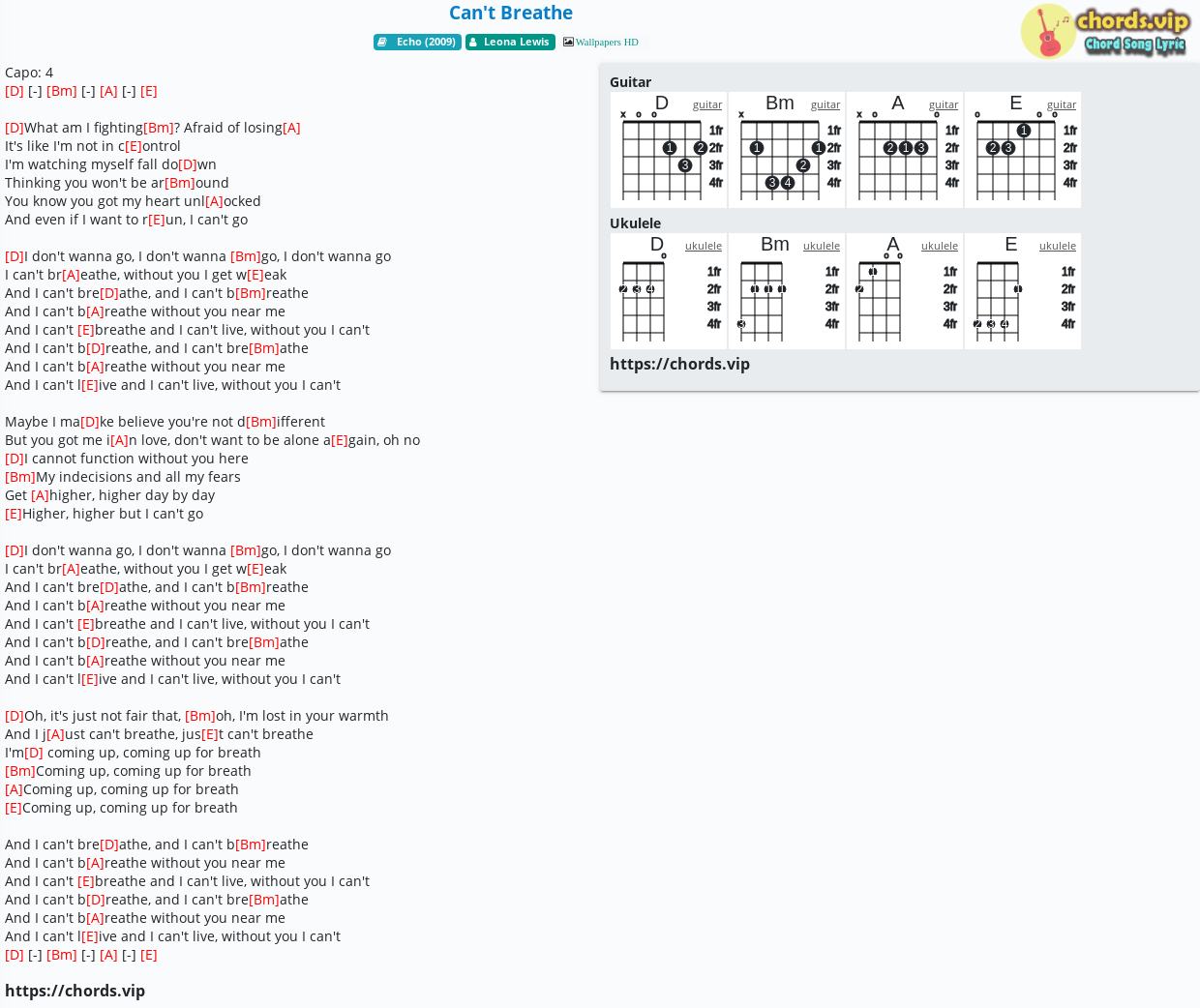 Chord Can T Breathe Leona Lewis Tab Song Lyric Sheet Guitar Ukulele Chords Vip