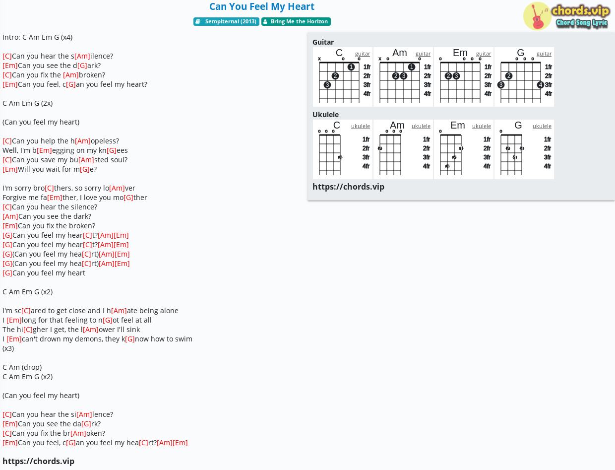 Chord Can You Feel My Heart Bring Me The Horizon Tab Song Lyric Sheet Guitar Ukulele Chords Vip