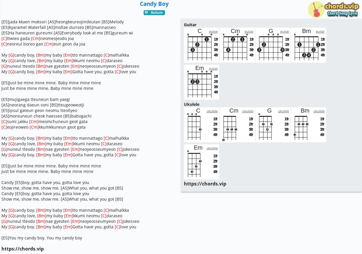 Chord Candy Boy Twice Jyp Park Jin Young Tab Song Lyric Sheet Guitar Ukulele Chords Vip