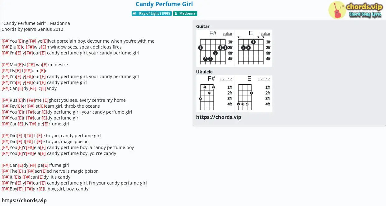 Chord Candy Perfume Girl Madonna Tab Song Lyric Sheet Guitar Ukulele Chords Vip
