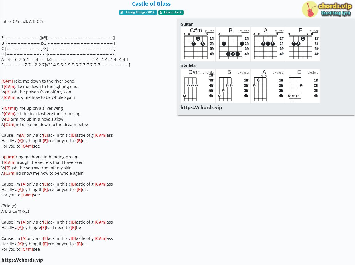 Chord Castle Of Glass Linkin Park Tab Song Lyric Sheet Guitar Ukulele Chords Vip