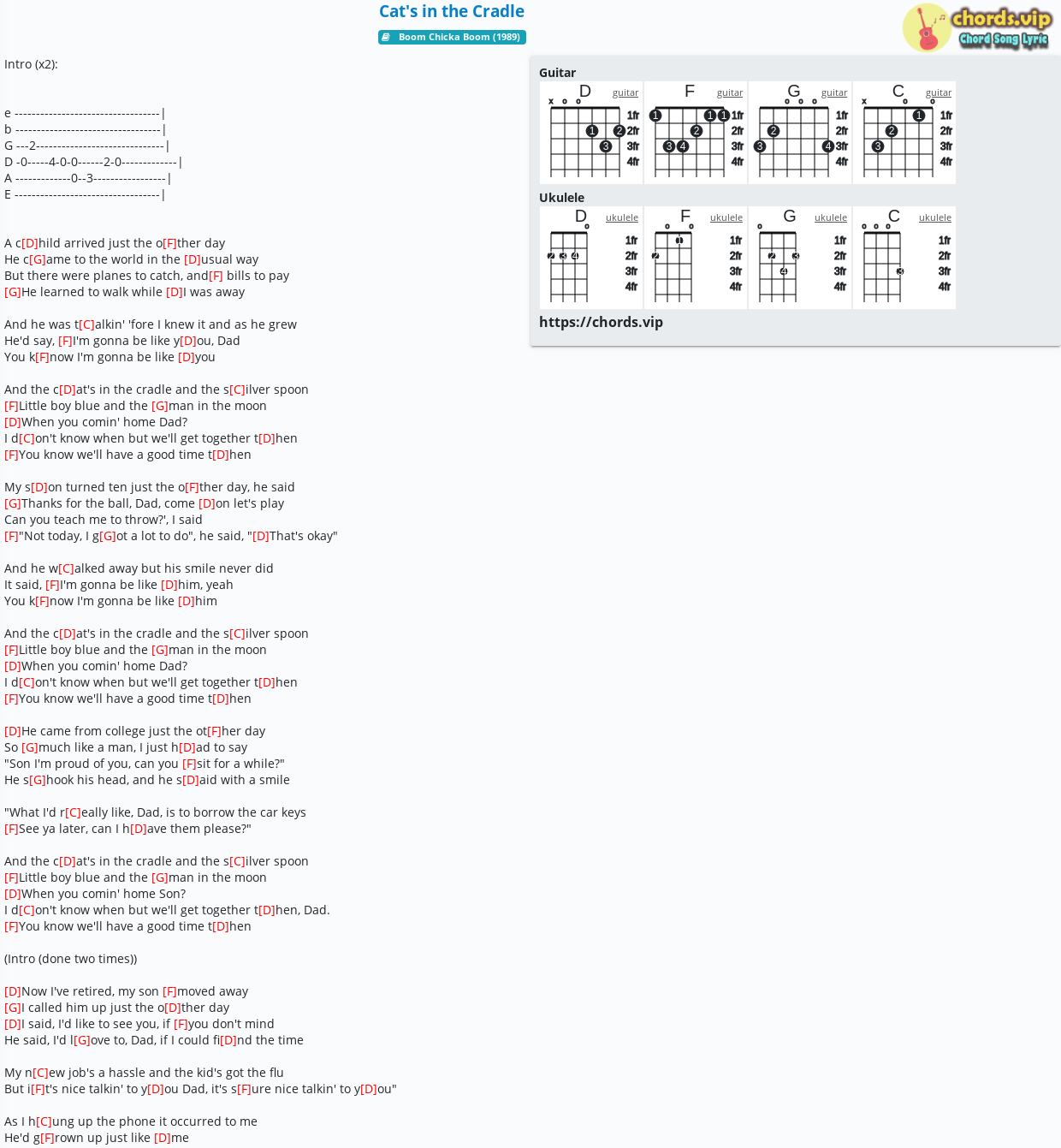 Chord: Cat's Cradle - Cash,Harry Chapin - tab, song lyric, sheet, guitar, | chords.vip