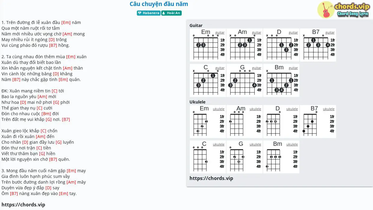 Hợp âm: Câu chuyện đầu năm - Hoài An - cảm âm, tab guitar, ukulele - lời bài hát | chords.vip