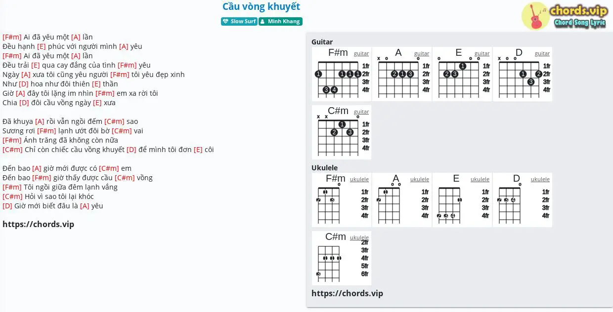 Hợp âm: Cầu vòng khuyết - Minh Khang - cảm âm, tab guitar, ukulele - lời bài hát | chords.vip