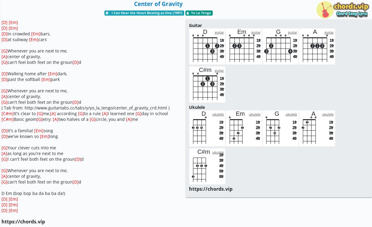 Chord: Center of Gravity - Yo La Tengo - tab, song lyric, sheet, guitar
