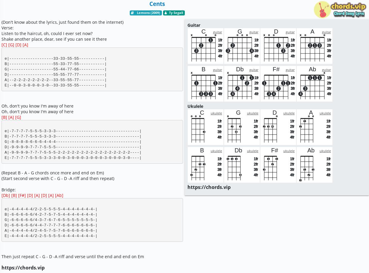 Chord Cents Ty Segall Tab Song Lyric Sheet Guitar Ukulele Chords Vip