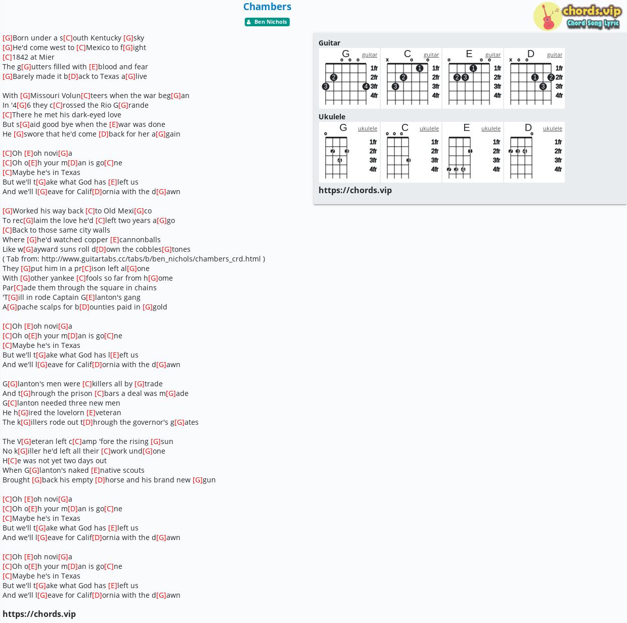 Chord: Chambers - Ben Nichols - tab, song lyric, sheet, guitar, ukulele