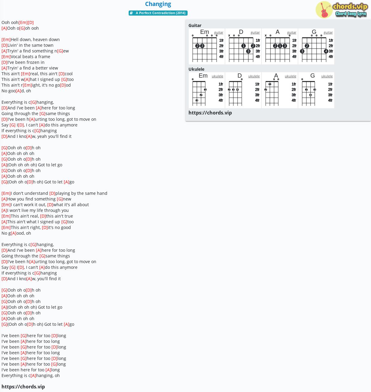 Chord: Changing - Paloma Faith,Sigma - Tab, Song Lyric, Sheet.