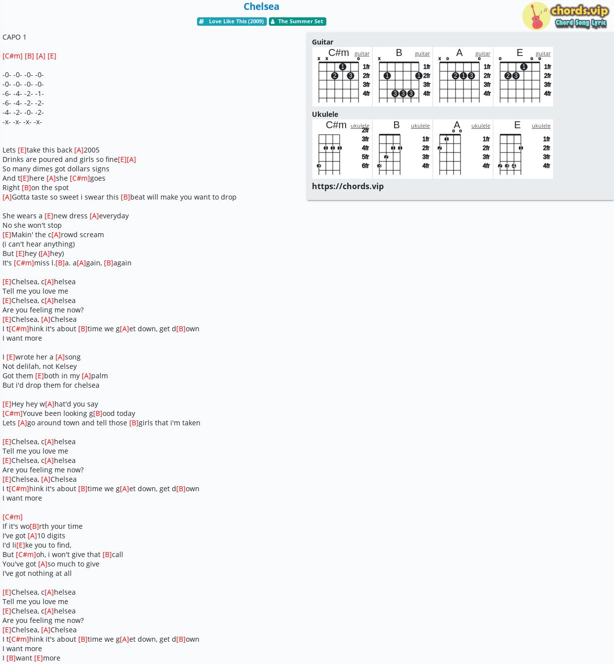 Chord Chelsea The Summer Set Tab Song Lyric Sheet Guitar Ukulele Chords Vip