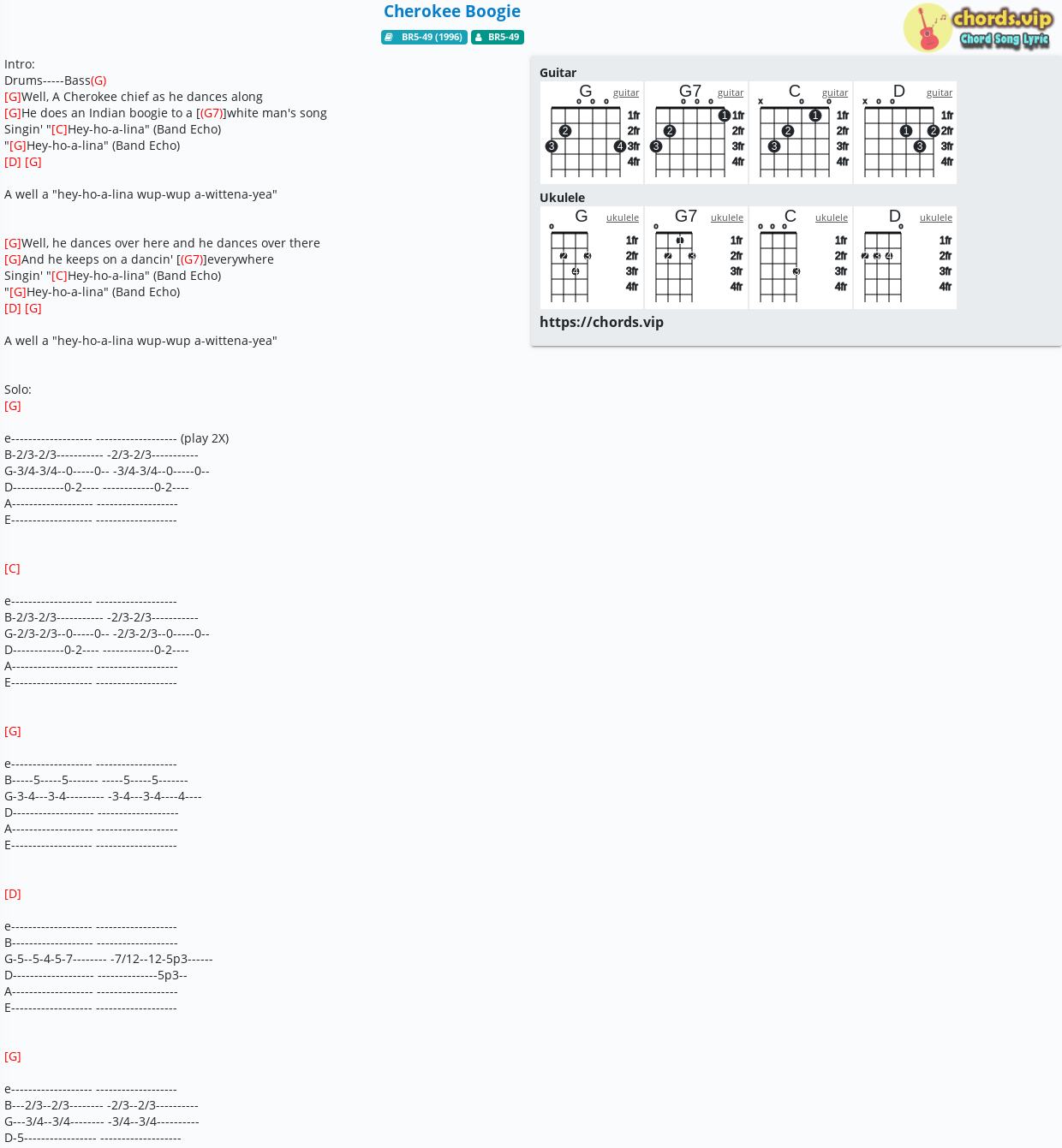 Chord Cherokee Boogie tab, song lyric, sheet, guitar, ukulele chords.vip