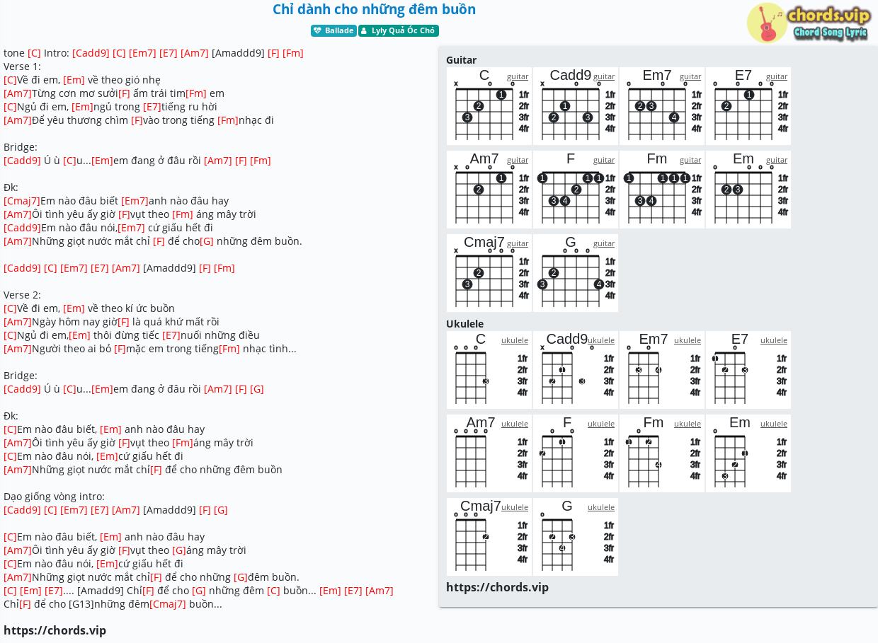 Chord Chỉ Danh Cho Những đem Buồn Lyly Quả Oc Cho Tab Song Lyric Sheet Guitar Ukulele Chords Vip