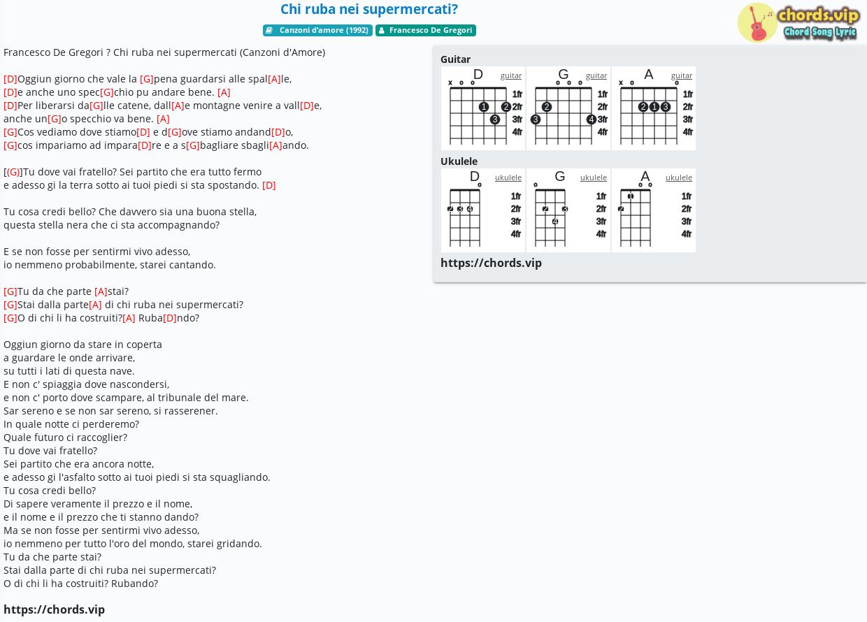 Chord Chi Ruba Nei Supermercati Francesco De Gregori Tab Song Lyric Sheet Guitar Ukulele Chords Vip