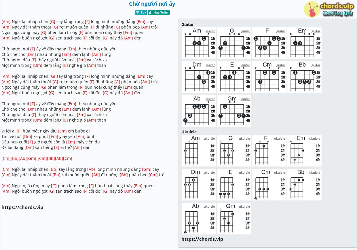 Chord Chờ Người Nơi ấy Huy Tuấn Tab Song Lyric Sheet Guitar Ukulele Chords Vip