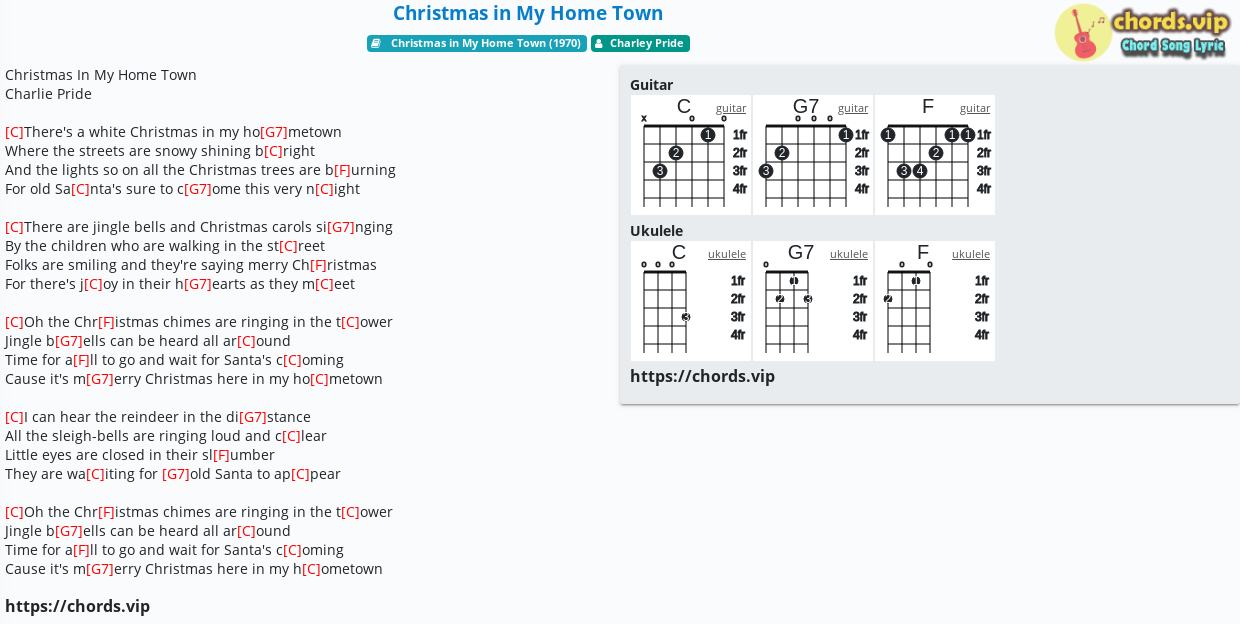 Chord Christmas In My Home Town Charley Pride Tab Song Lyric Sheet Guitar Ukulele Chords Vip