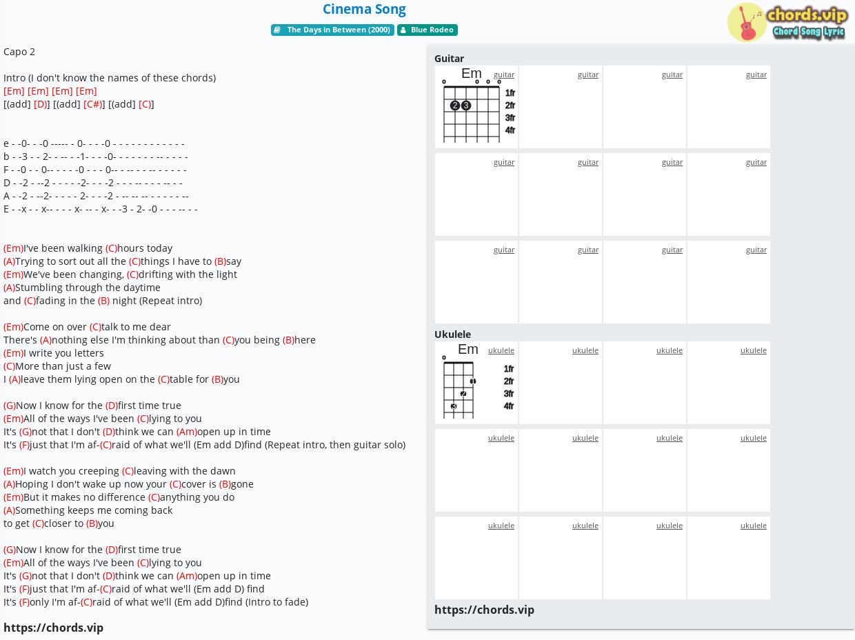 Chord Cinema Song Blue Rodeo Tab Song Lyric Sheet Guitar Ukulele Chords Vip