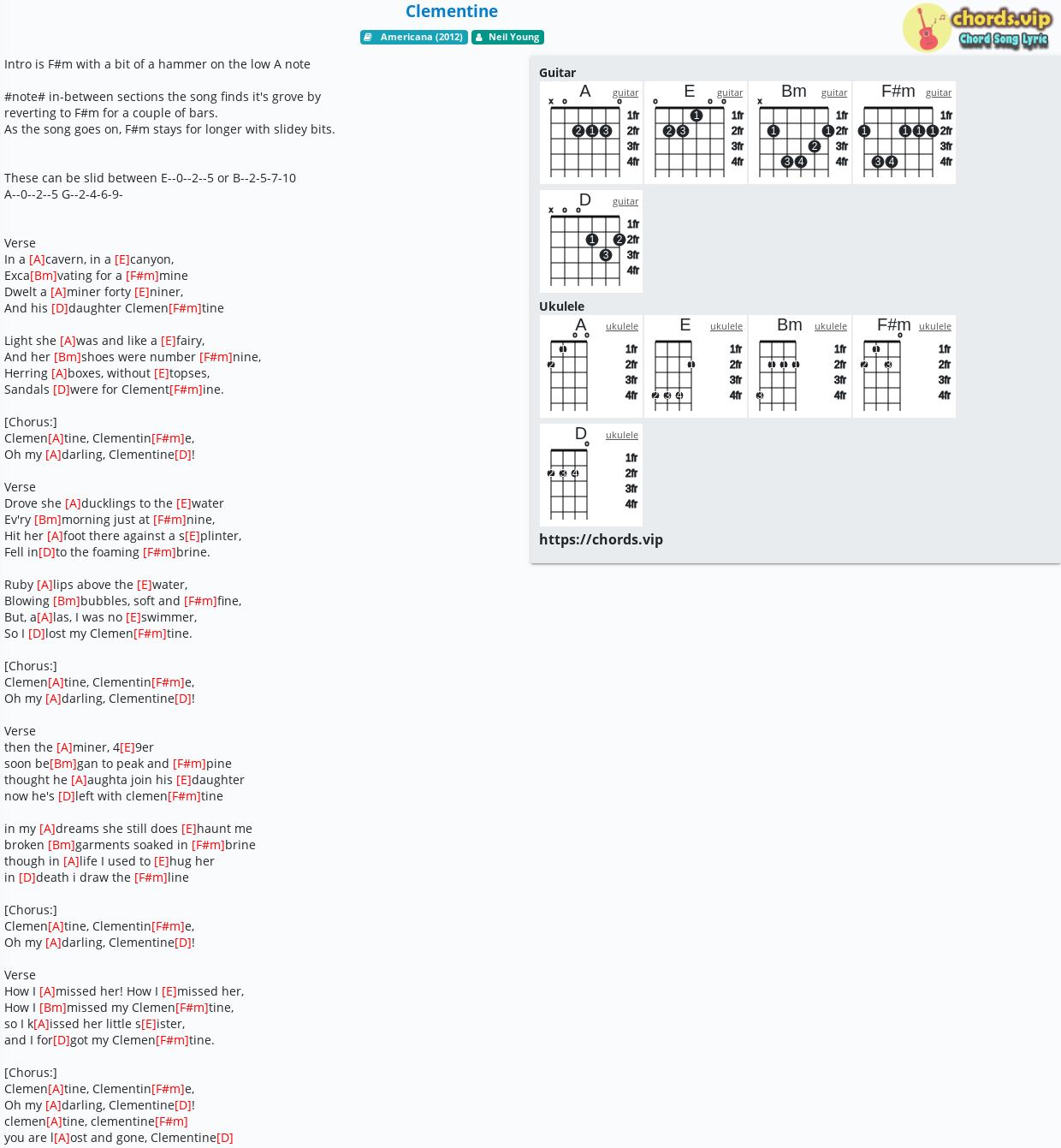 Chord Clementine Neil Young Tab Song Lyric Sheet Guitar Ukulele Chords Vip