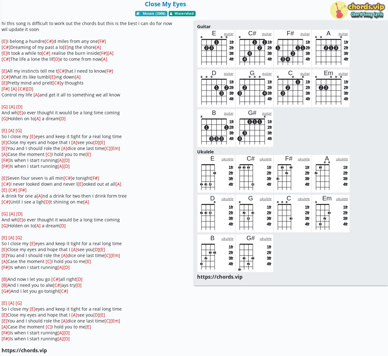 Chord Close My Eyes Watershed Tab Song Lyric Sheet Guitar Ukulele Chords Vip Chord Close My Eyes Watershed Tab Song Lyric Sheet Guitar Ukulele Chords Vip