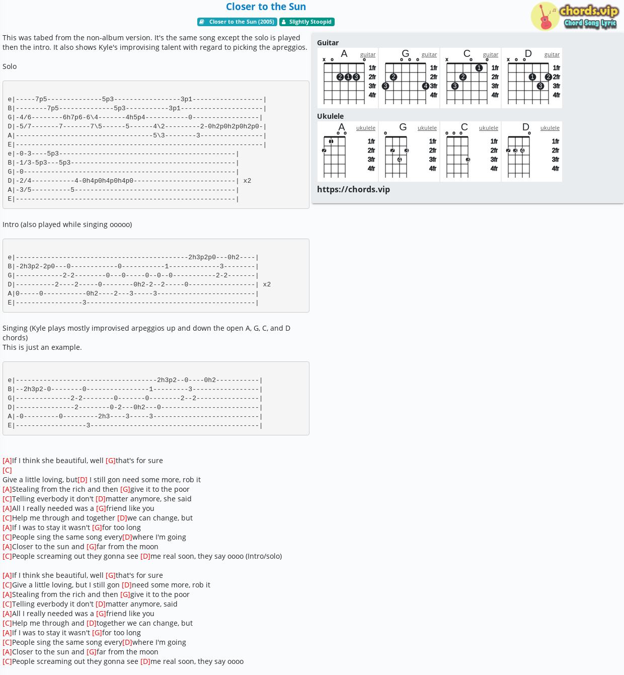 Slightly Stoopid Closer To The Sun Lyrics Chord: Closer to the Sun - Slightly Stoopid - tab, song lyric, sheet