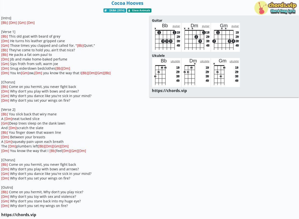 Chord: Cocoa Hooves - tab, song lyric, sheet, guitar, ukulele | chords.vip
