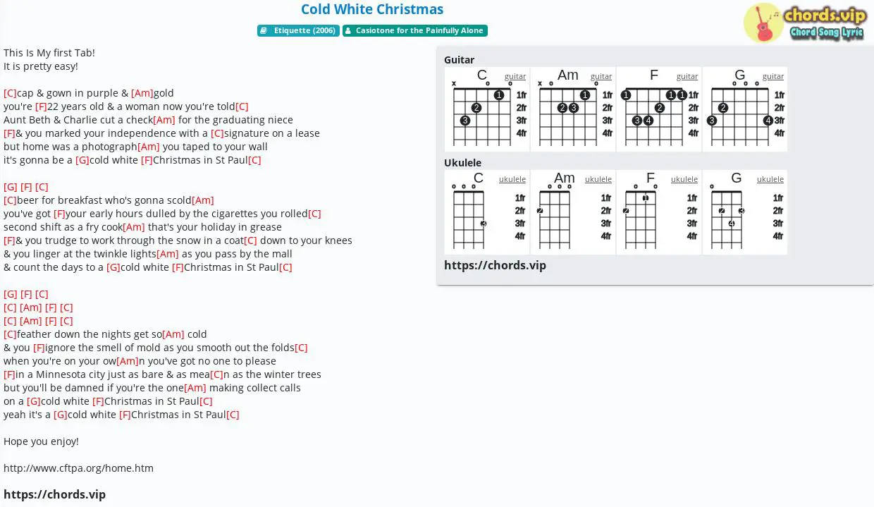 Chord: Cold White Christmas - Casiotone for the Painfully Alone - tab, song lyric, sheet, guitar, ukulele |