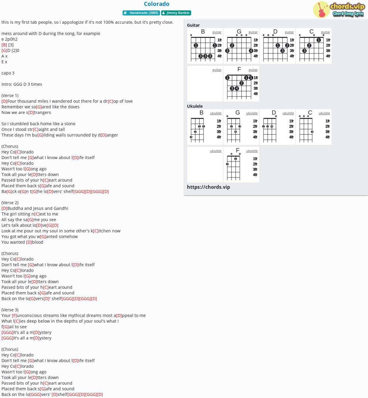 Chord Colorado Jimmy Rankin Tab Song Lyric Sheet Guitar Ukulele Chords Vip